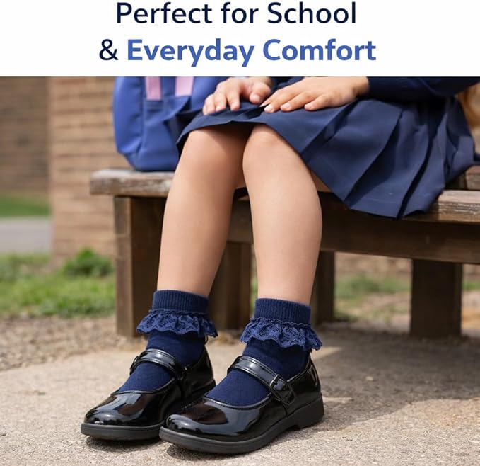 Girls Back To School 3 Pack of Frill Lace Socks - 3 Colours