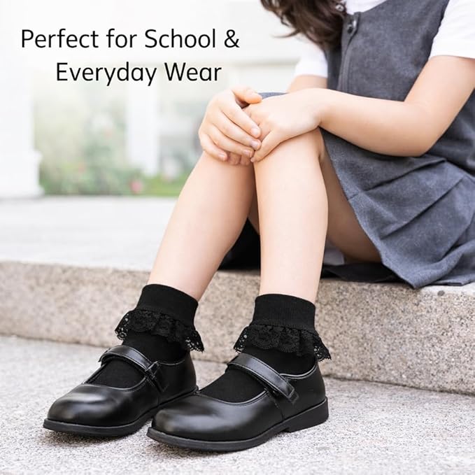 Girls Back To School 3 Pack of Frill Lace Socks - 3 Colours