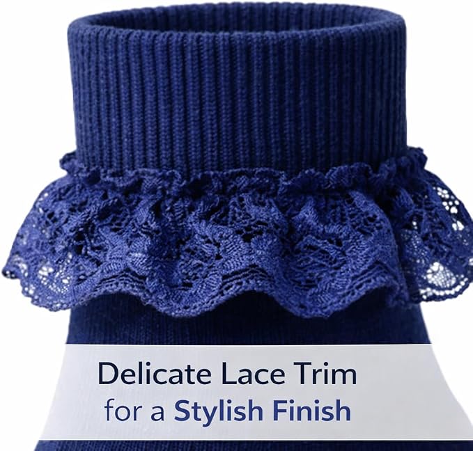 Girls Back To School 3 Pack of Frill Lace Socks - 3 Colours