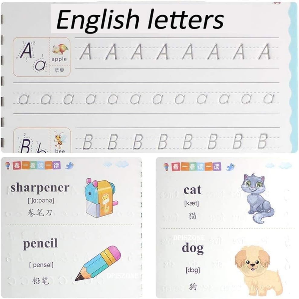 Educational Practice Copybooks including Pen, 10 Refills, Grip and 4 Pack of Books - Numbers, Drawing, Alphabet, Maths