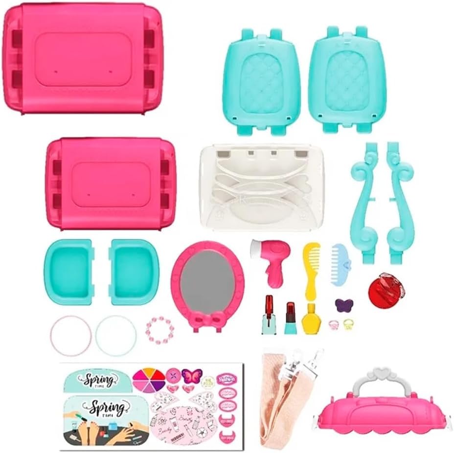 Kids 3 in 1 Pretend Play Makeup Vanity Trolley Case with Accessories