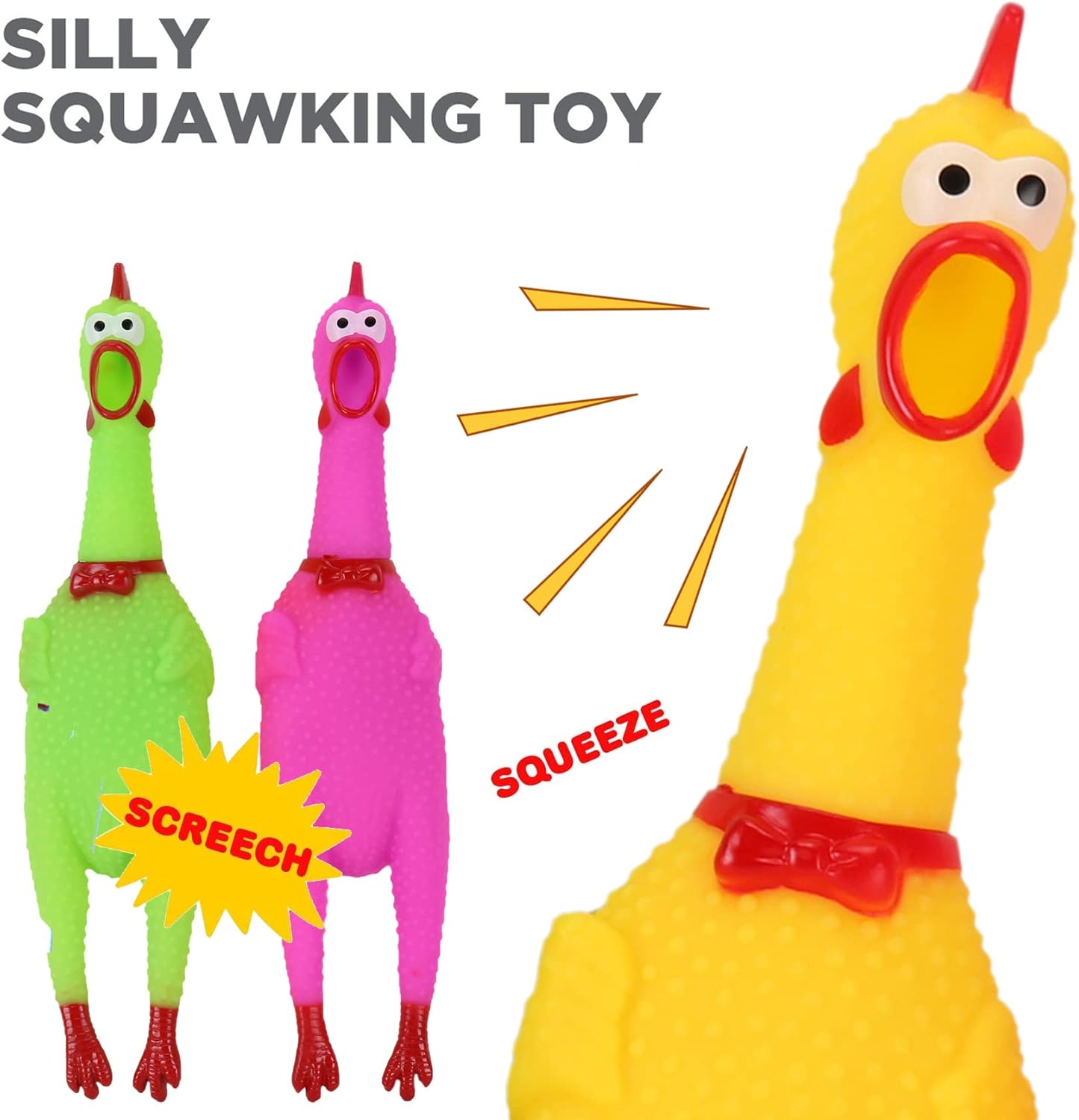 Rubber Chicken Toy Crazy Chicken 14 Inch Squawking Noisemaker Practical Joke for Kids and Adults