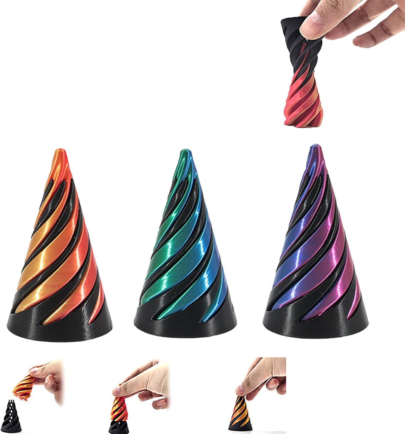 3D Spiral Cone 3D Printed Fidget Finger Sensory Toy VIRAL - Assorted Colours
