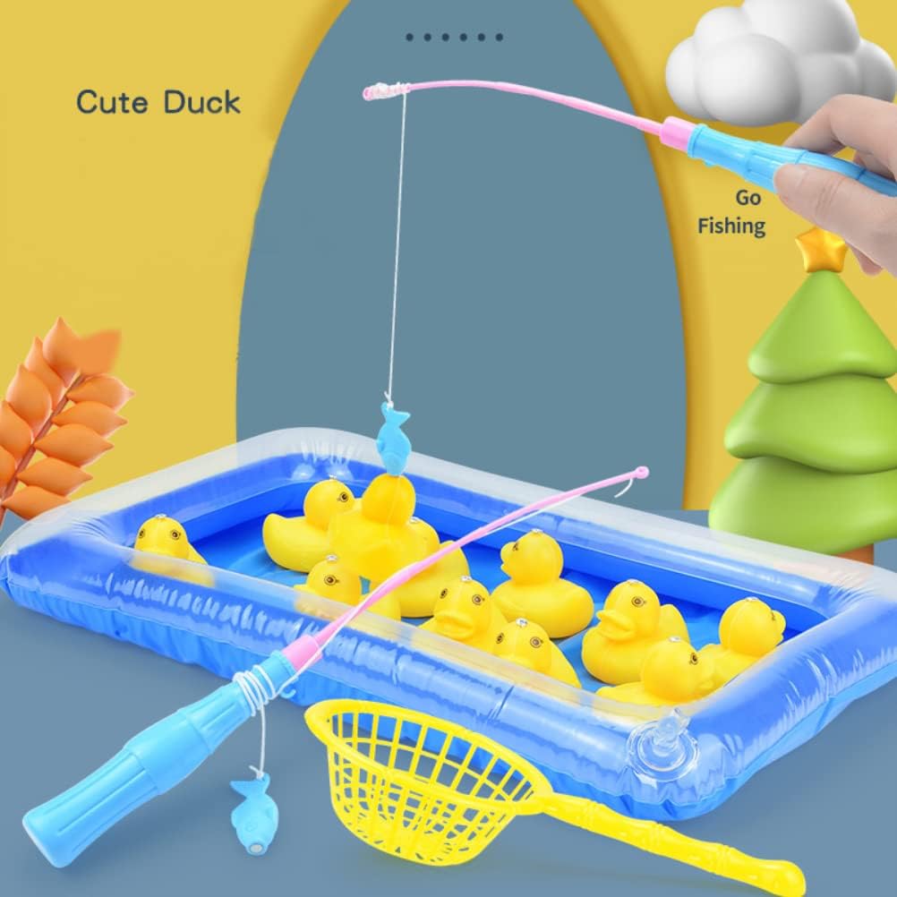 Inflatable Hook A Duck Pond Duck Catching Game Toys with Rods, Inflatable Pool and 10 Ducks