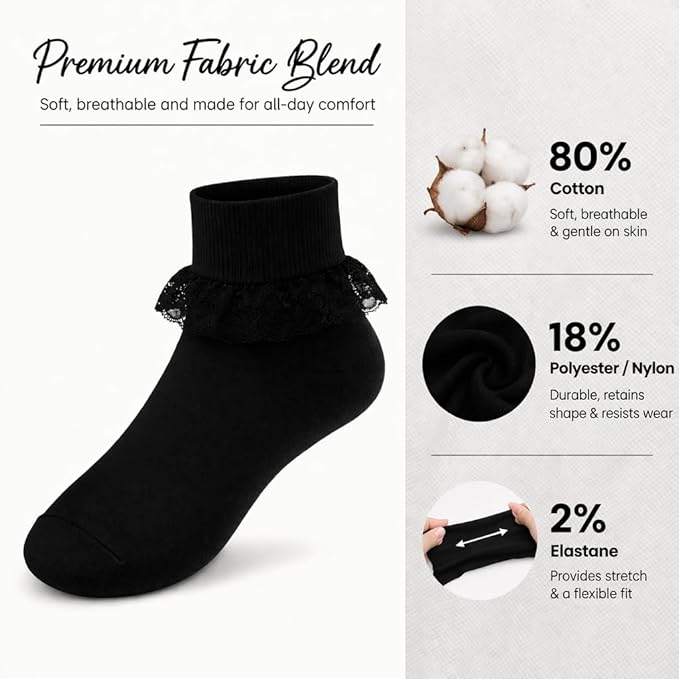 Girls Back To School 3 Pack of Frill Lace Socks - 3 Colours