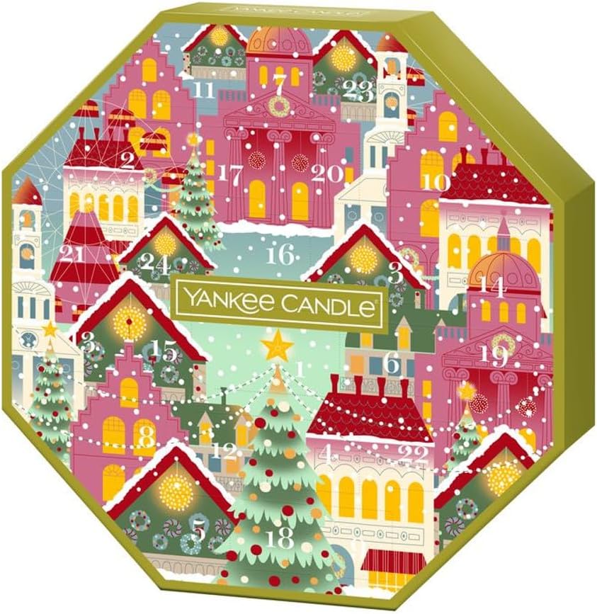 Yankee Candle Advent Calendar Wreath includes 24 Tea Lights & 1 Tea Light Holder - Passport to the Holidays Edition