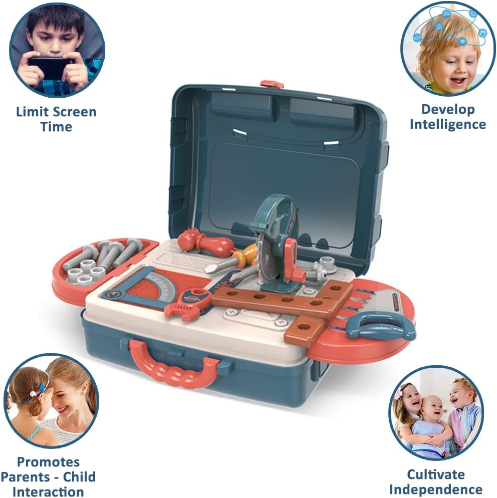 3 in 1 Workshop Pretend Play Tool Table Kit Suitcase Box Set for Kids