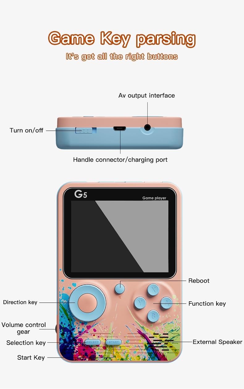 Handheld Classic Games Console 500 in 1 - Rechargeable Multicoloured + Controller