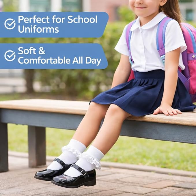 Girls Back To School 3 Pack of Frill Lace Socks - 3 Colours