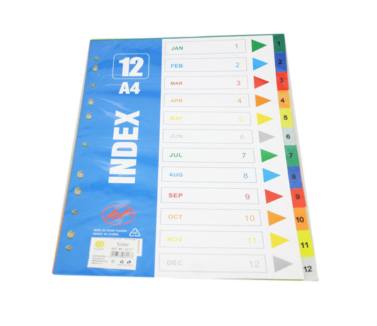 A4 Folder Dividers Subject Punched Index Colour Sheets File Dividers 12 Pack 6217