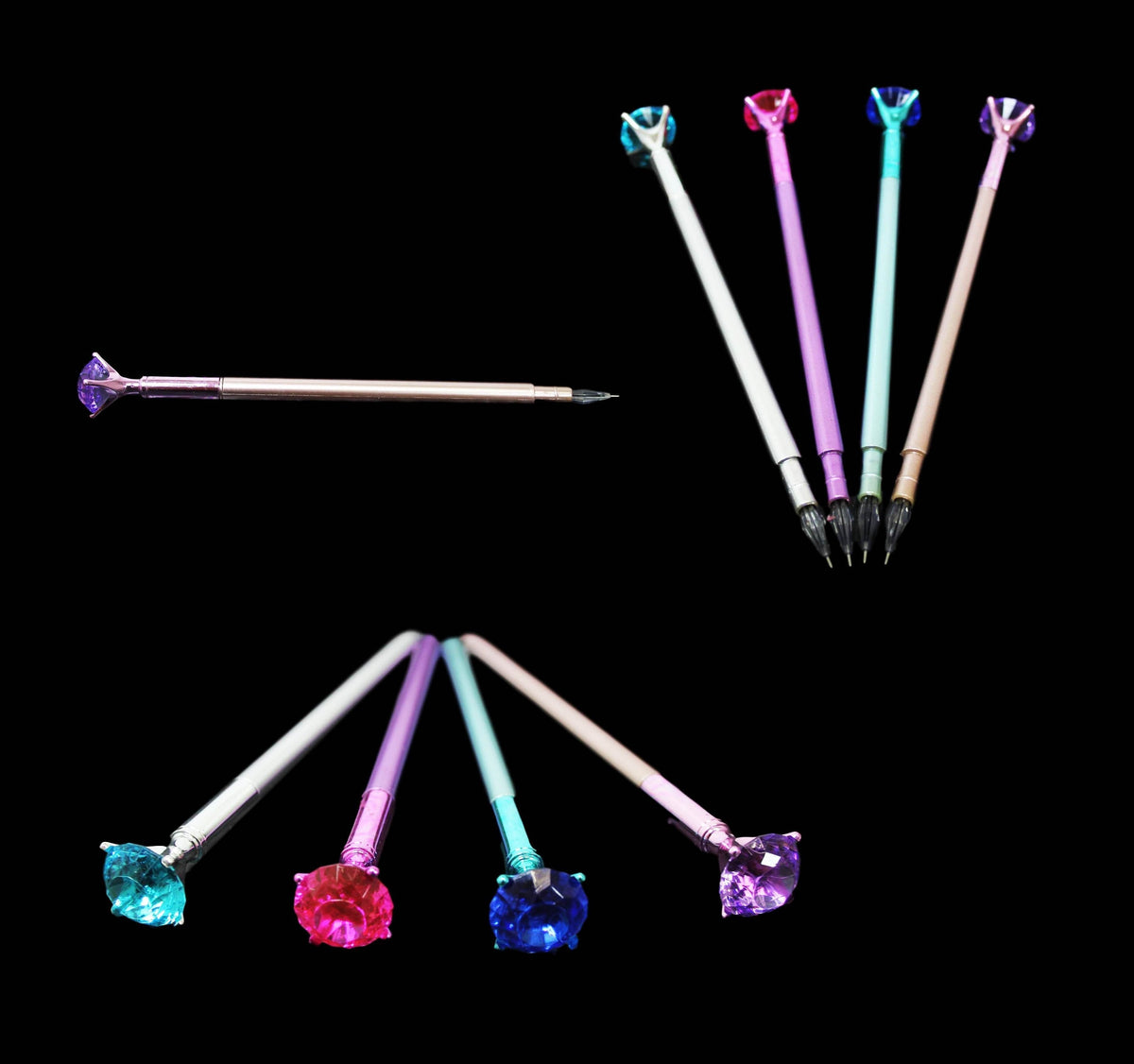 Black Ink Pen Diamond Top Metallic Style Assorted Colours