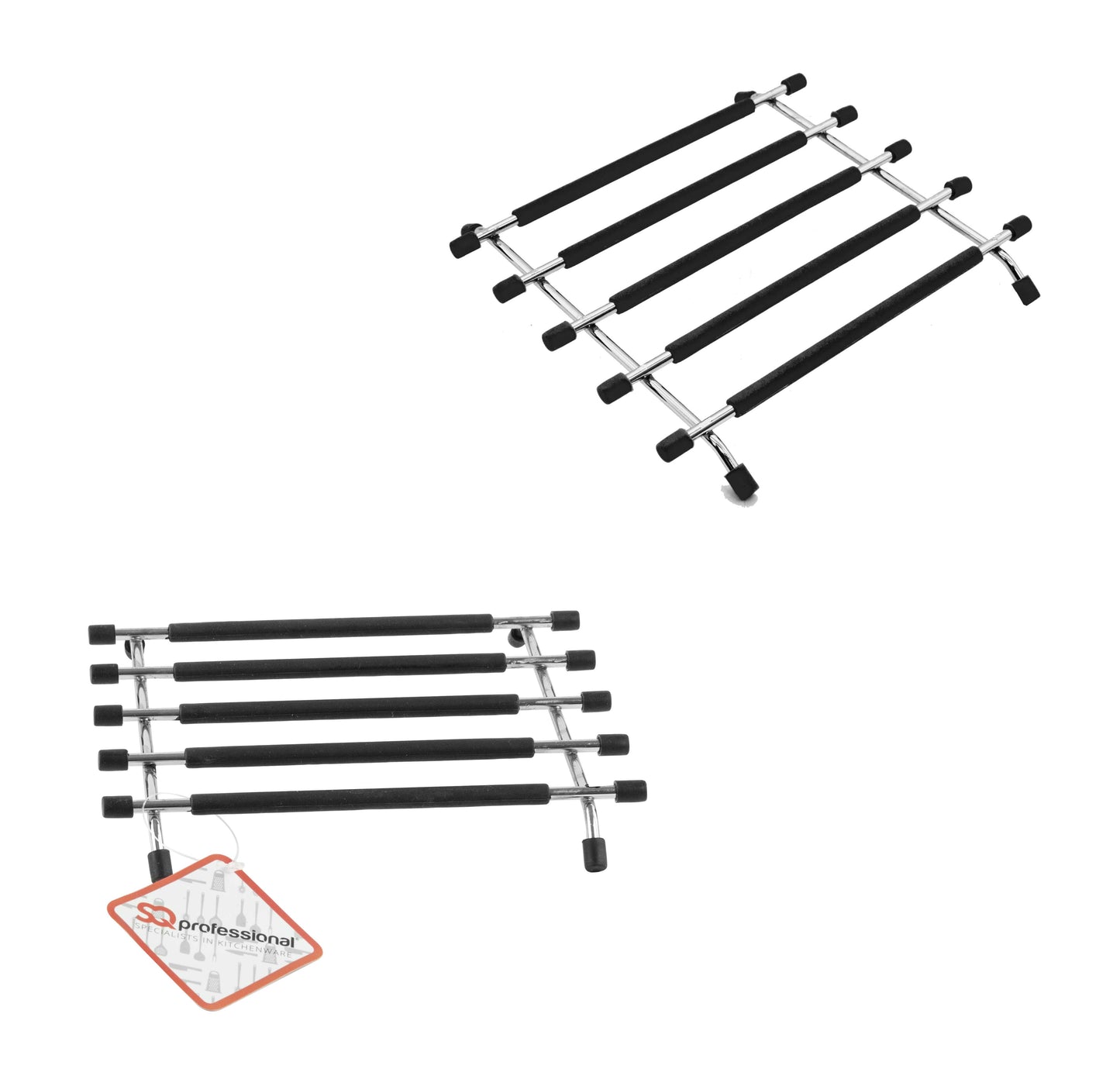 SQ Pro Elite Stainless Steel and Silicone Pan Trivet 20 x 21 cm Black 6224