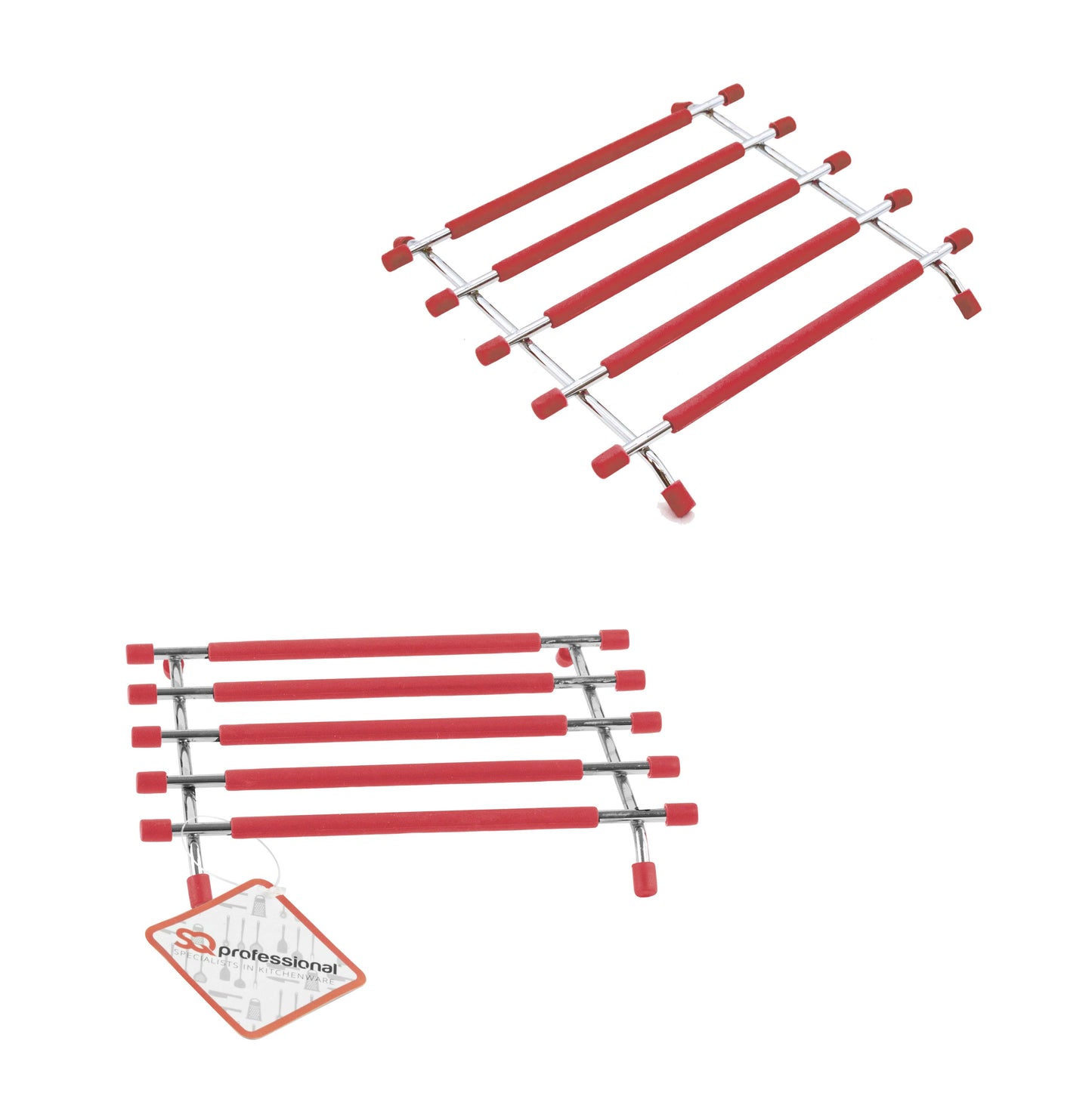 SQ Pro Elite Stainless Steel and Silicone Pan Trivet 20 x 21 cm Red 6225 A