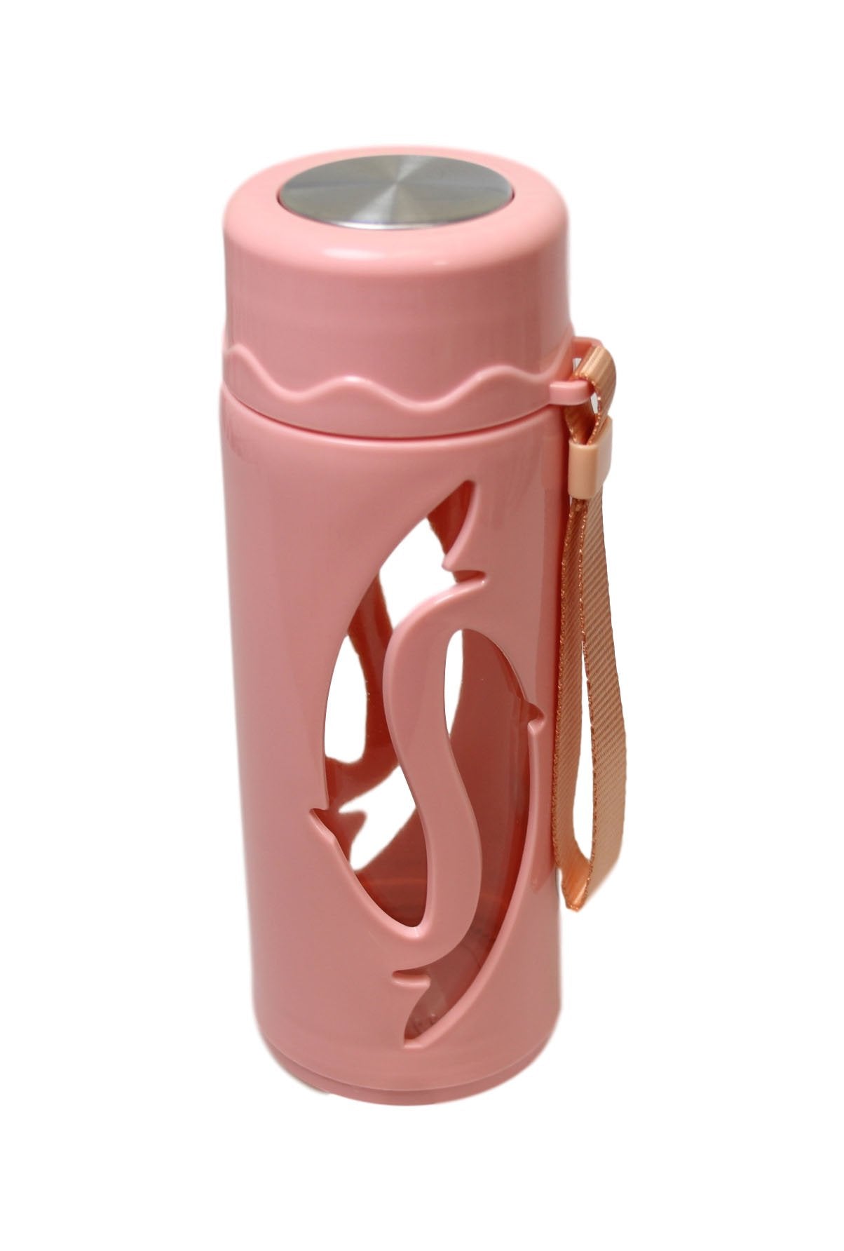Glass / Plastic Water Bottle Flask with Strap 21 x 7 cm Assorted Colours 6261
