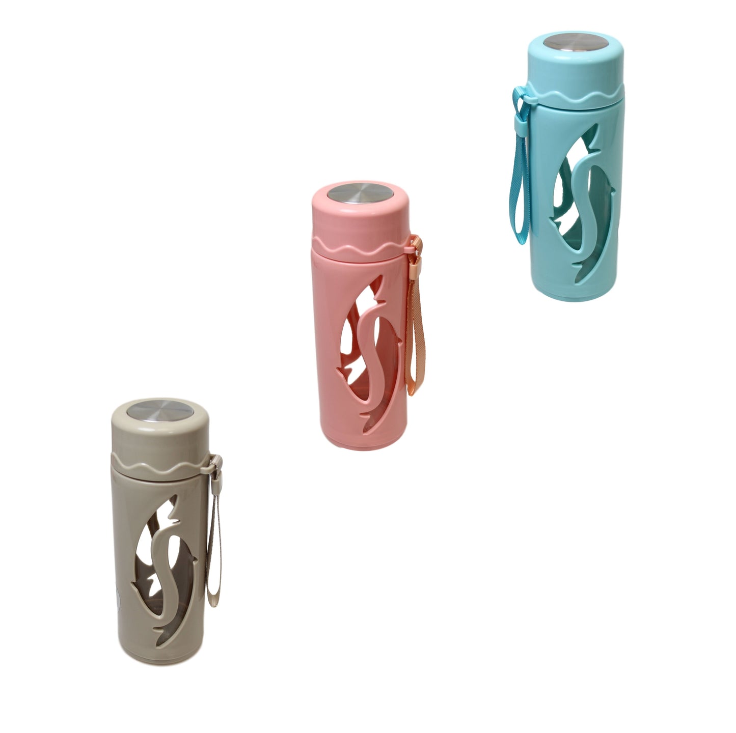 Glass / Plastic Water Bottle Flask with Strap 21 x 7 cm Assorted Colours 6261