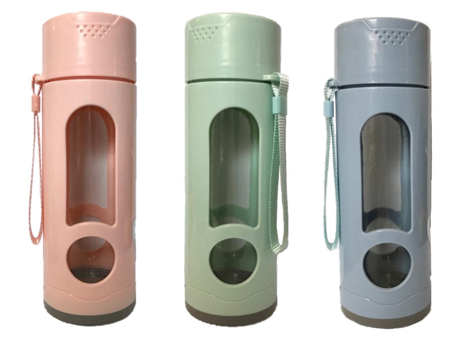 Glass / Plastic Water Bottle Flask with Strap 21 x 7 cm Assorted Colours 6261