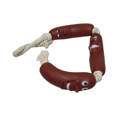 Dogs Pets Fetch Teething 3 Sausage Rope Silicone Fun Playtime Toy 35cm 6305