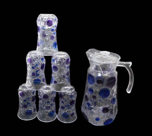 7 Piece Glassware Set Water Jug And 6 Glasses Tumblers Coloured Effect Glass
