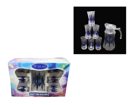 7 Piece Glassware Set Water Jug and 6 glasses Tumblers Coloured Effect Juice Jug 6335