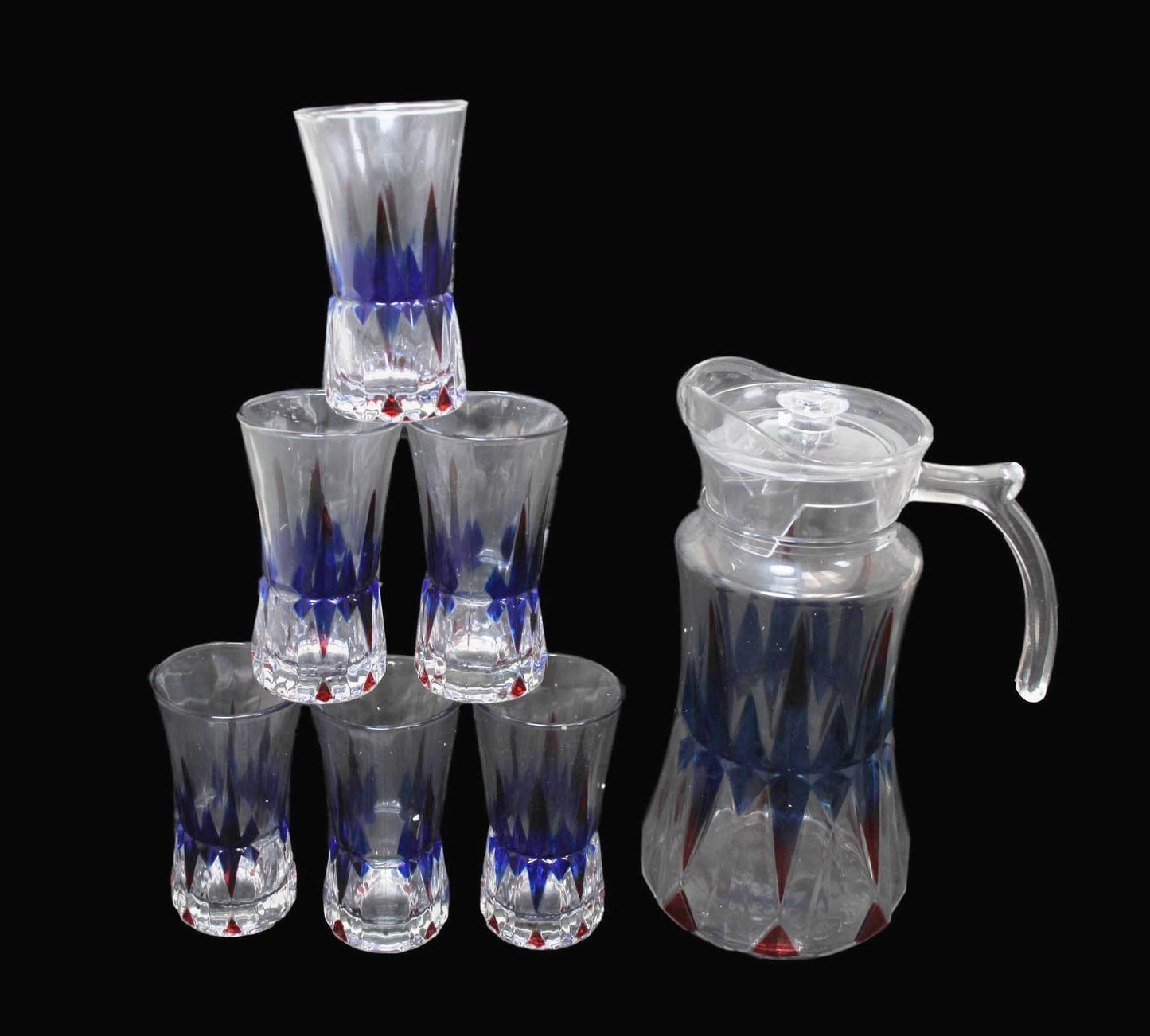 7 Piece Glassware Set Water Jug and 6 glasses Tumblers Coloured Effect Juice Jug 6335