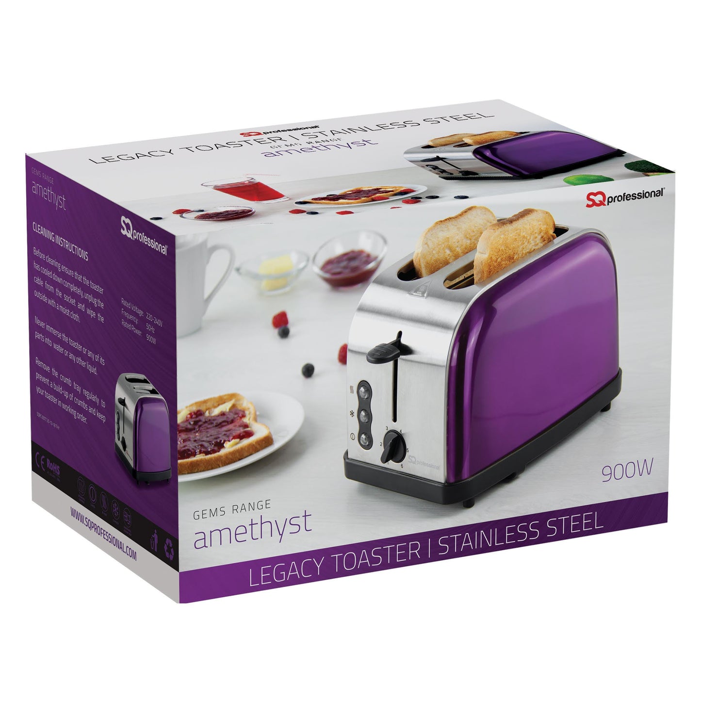 SQ Professional Gems Legacy 2 Slice Toaster 900W Amethyst 6377