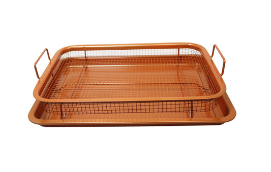 Unique Copper Rectangle Crispy Tray Easy Grip Non Stick Basket Sheet 6398