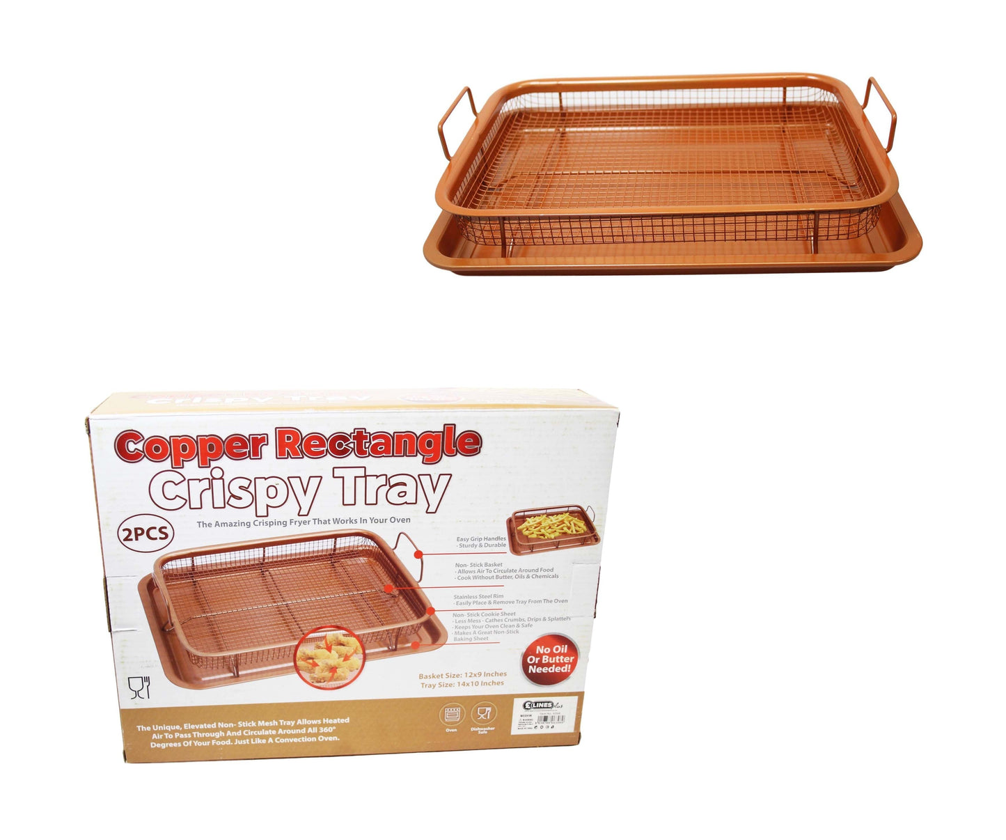 Unique Copper Rectangle Crispy Tray Easy Grip Non Stick Basket Sheet 6398