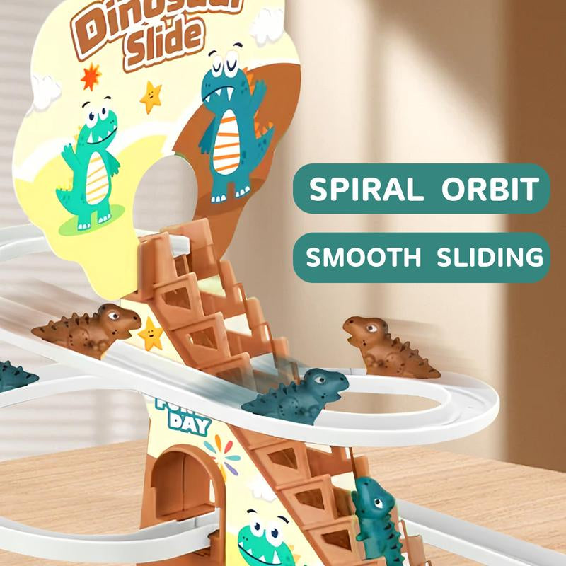 Dinosaur Climbing Stairs Track Slide Toy, Electric Dinosaur Stairs Climbing Slide Toy with 3 Cars, Climbing Track Toy for Kids