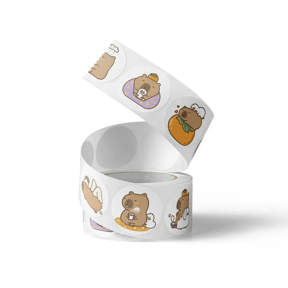 Capybara Sticker Roll of 500 Waterproof Stickers