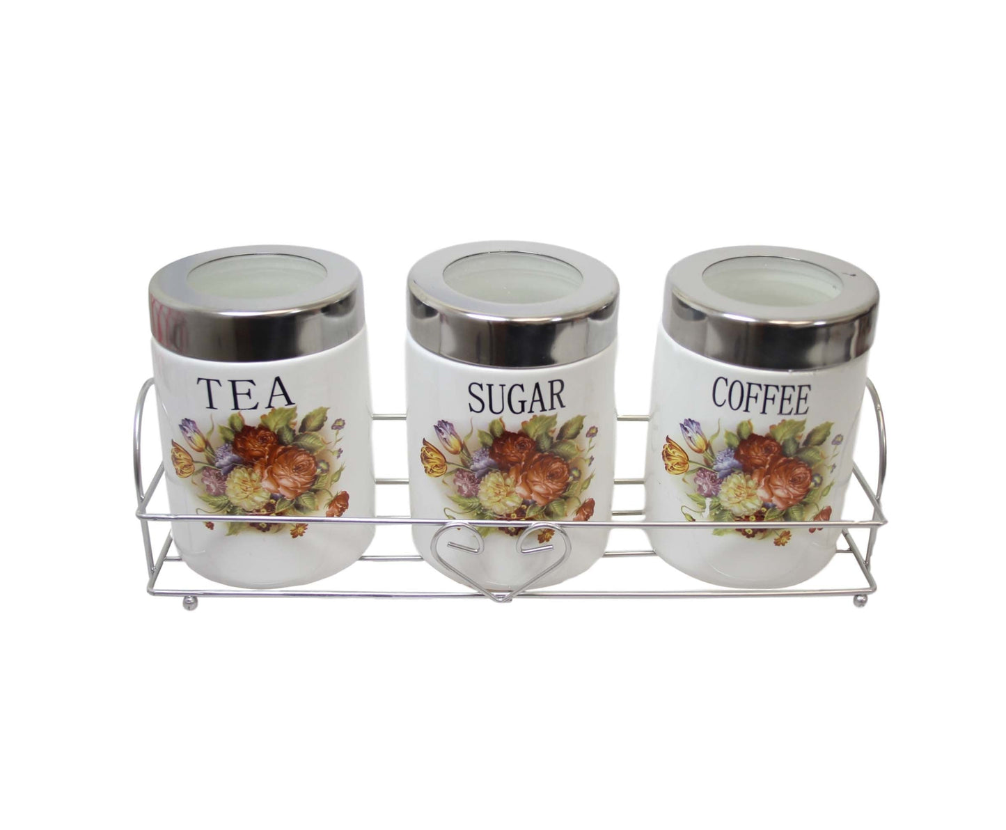 Kitchen Sugar Tea Coffee Storage Cannisters Jars with Floral Print 11 x 8 cm Set of 3 440