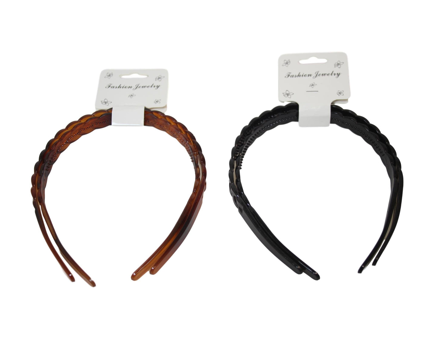 2 Pack Ladies Girls Wavy Headband Black/ Brown 1.3cm 6495