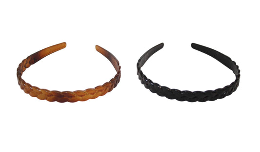 2 Pack Ladies Girls Wavy Headband Black/ Brown 1.3cm 6495