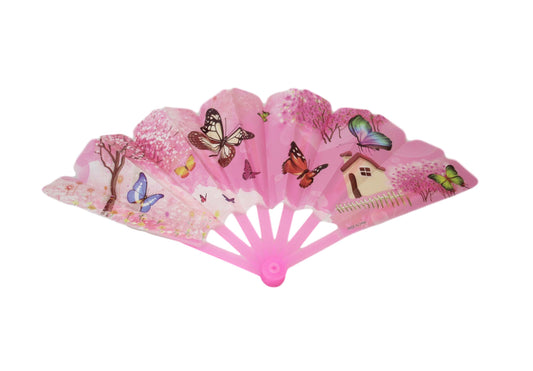 Plastic Chinese Folding Hand Fan Butterfly Floral Design 24 x 42 cm Assorted Designs 6507
