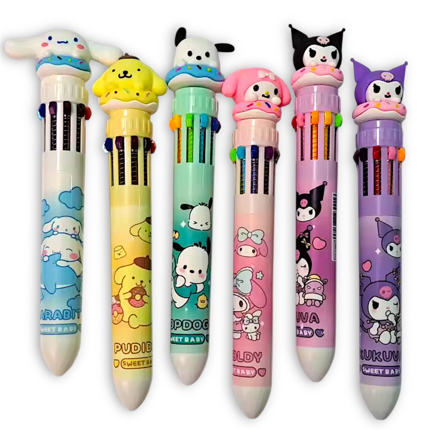 Sanrio Character Jumbo Pen with 10 Changeable Colours - Kuromi Hello Kitty Cinnamoroll Pochacco Pompompurin Style