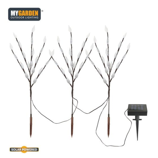 Garden Triple Tree Solar Light With Leaves Bright White Multicolour 72cm 60 LED 6641