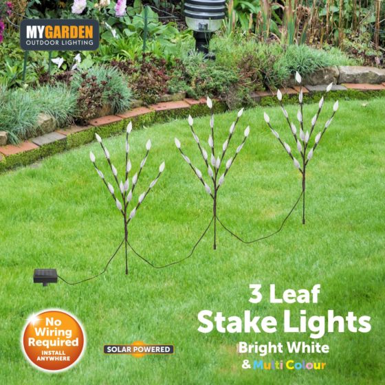 Garden Triple Tree Solar Light With Leaves Bright White Multicolour 72cm 60 LED 6641