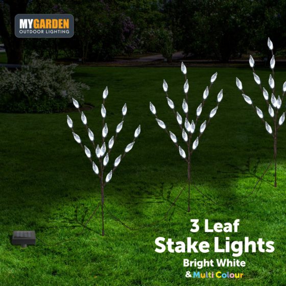 Garden Triple Tree Solar Light With Leaves Bright White Multicolour 72cm 60 LED 6641