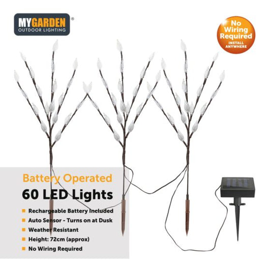 Garden Triple Tree Solar Light With Leaves Bright White Multicolour 60 Led