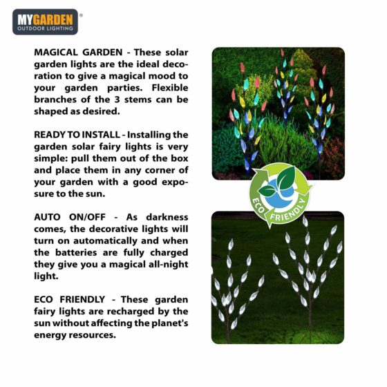 Garden Triple Tree Solar Light With Leaves Bright White Multicolour 72cm 60 LED 6641