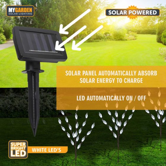 Garden Triple Tree Solar Light With Leaves Bright White Multicolour 72cm 60 LED 6641