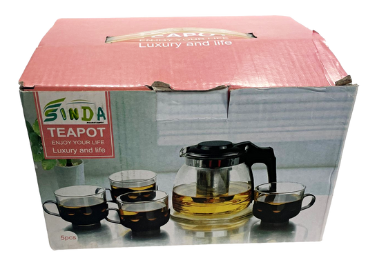 Glass Teapot and Cups Set of 5 6670