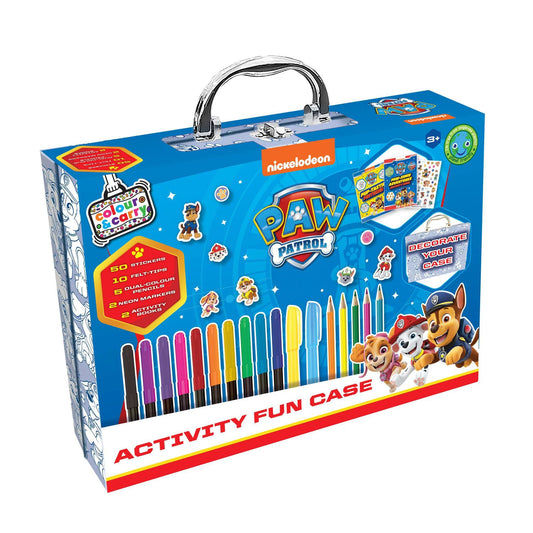 PAW Patrol Activity Fun Case - Colour & Carry Kit - 2 Activity Books - 10 Felt-Tip Pens - 50 Stickers - 2 Neon Markers - Customisable Case - Gifts for Boys and Girls Ages 3 to 5 Years