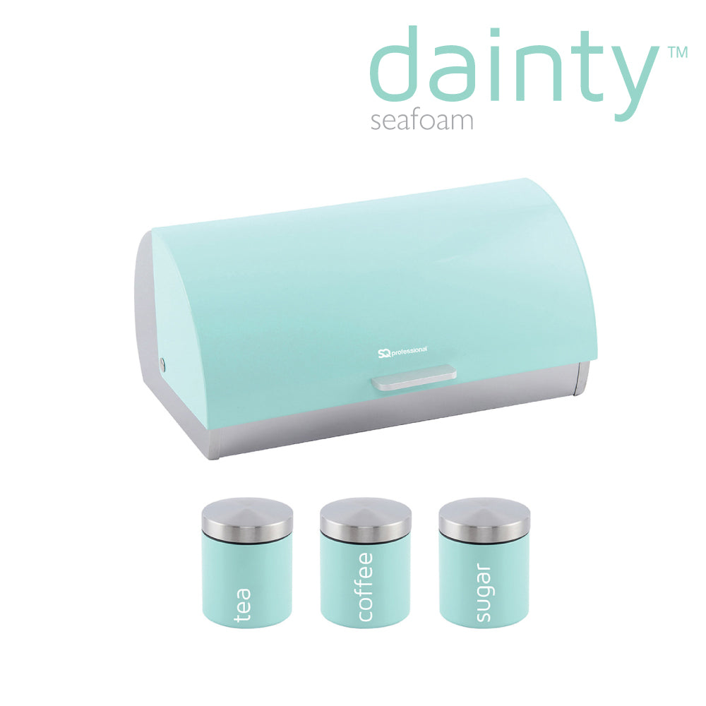 Sq Professional Dainty Metal Bread Bin With 3 Canisters Seafoam