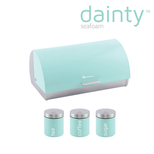 Sq Professional Dainty Metal Bread Bin With 3 Canisters Seafoam