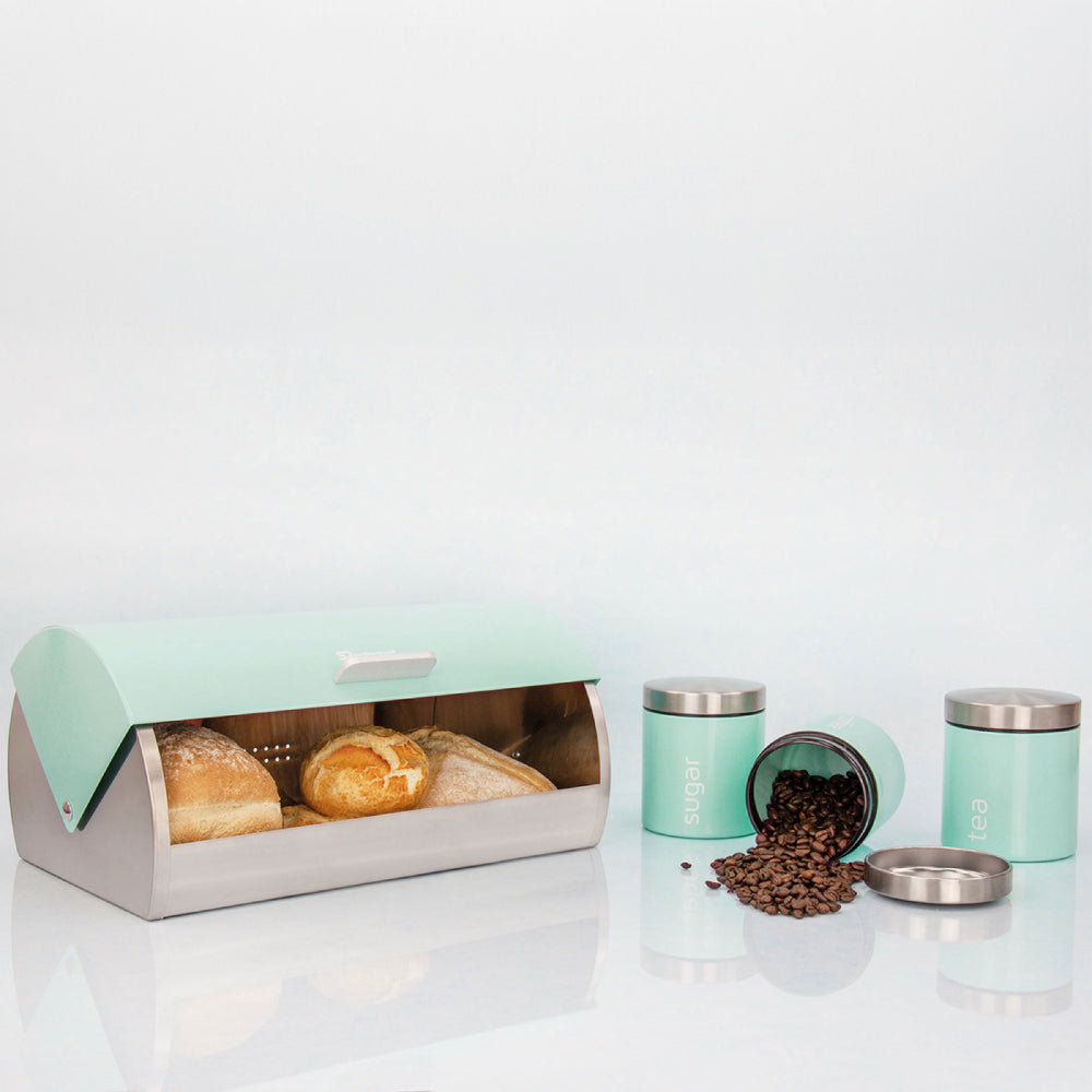 Sq Professional Dainty Metal Bread Bin With 3 Canisters Seafoam