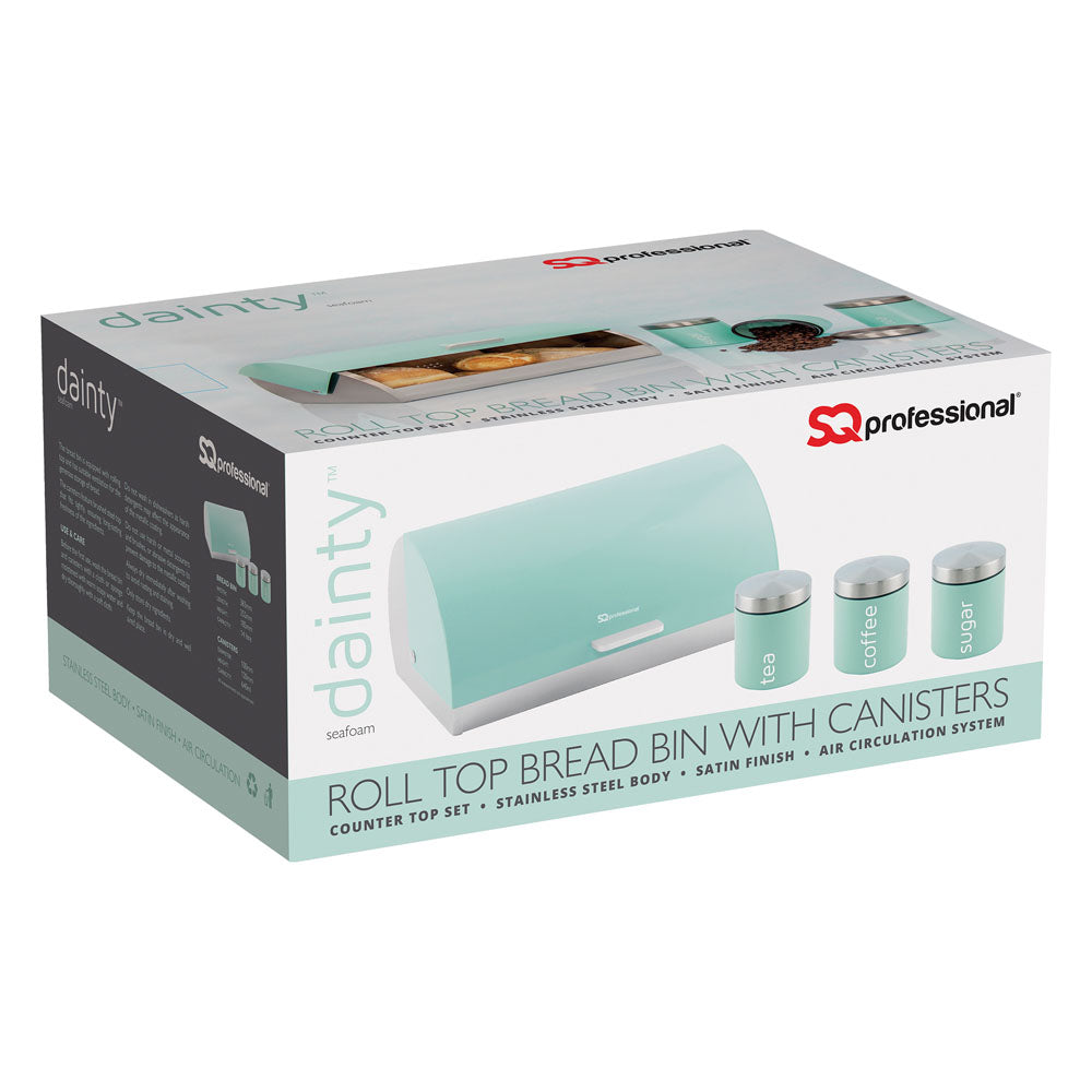 Sq Professional Dainty Metal Bread Bin With 3 Canisters Seafoam