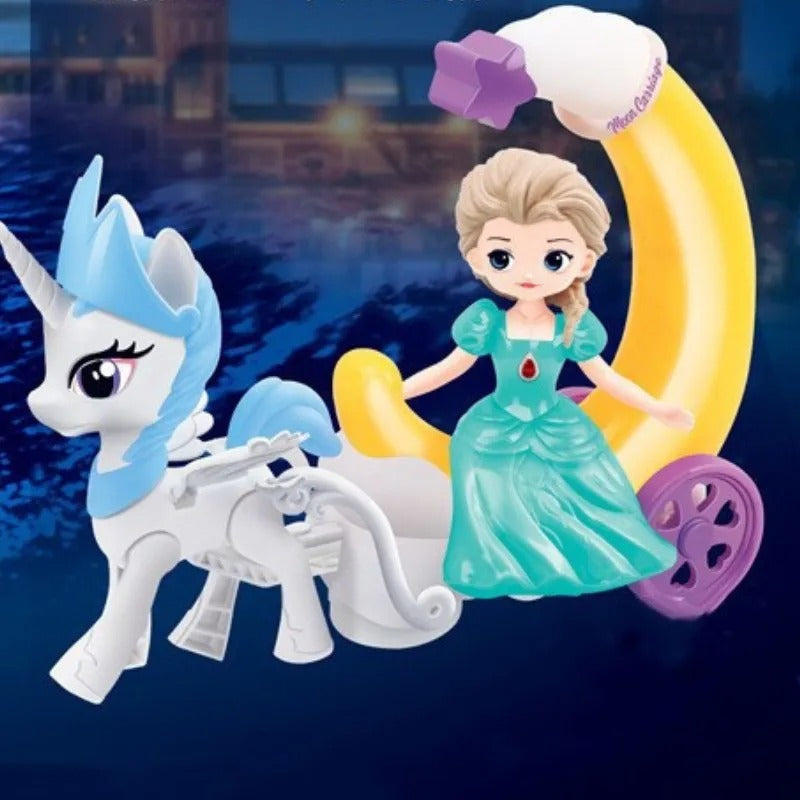 Light Up Princess & Unicorn Moon Carriage Toy with Sounds & Magical Movement