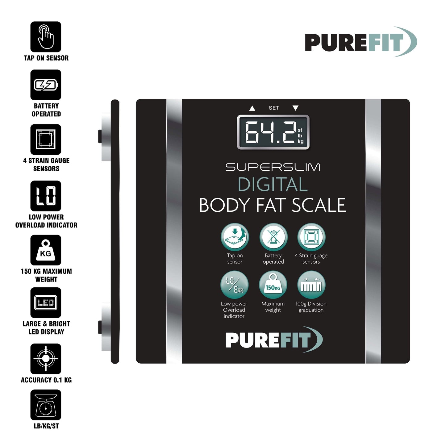 Square Digital Bathroom Body Fat Weighing Scale 28 x 28 x 2.8cm 6801