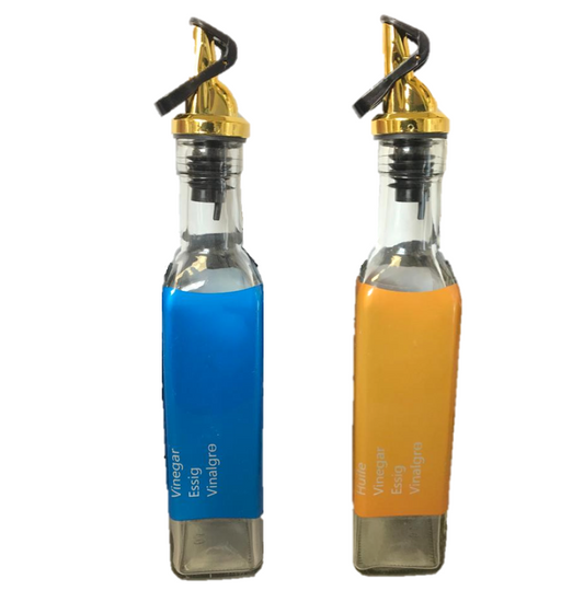 Clear Glass Oil and Vinegar Bottle with Coloured Label 250ml Assorted Colours 6812