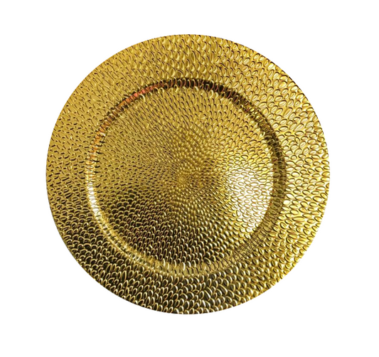 Plastic Round Serving Tray Platter Textured Design 33 cm Gold 6823